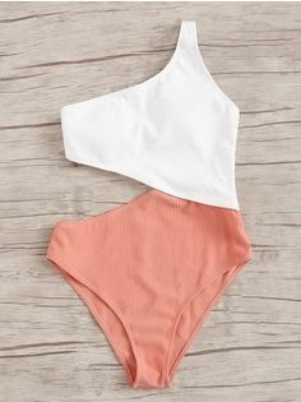 Zaful One Shoulder Color Block Ribbed One Piece Swimsuit Women's Small Monokini